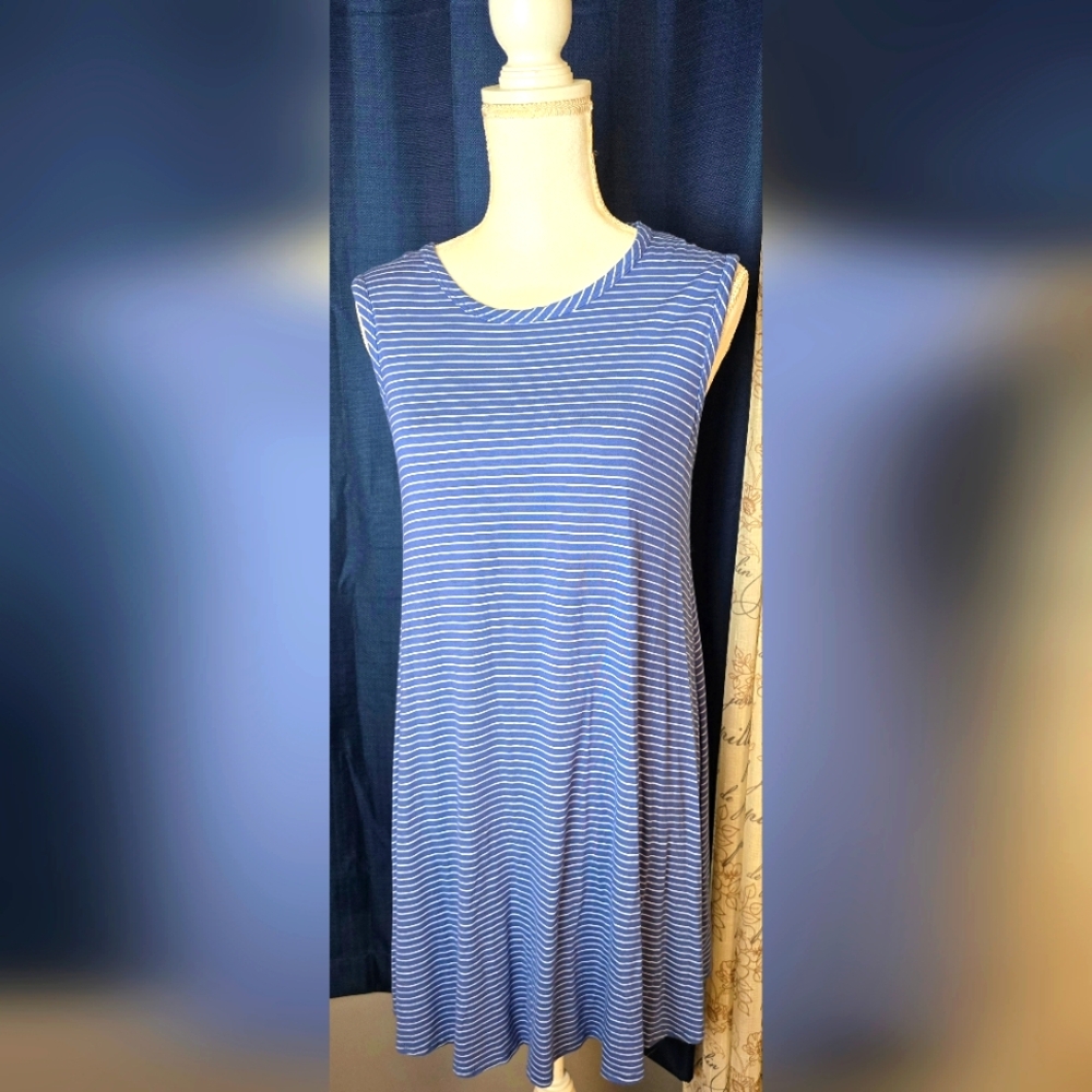 Blue Striped Sleeveless Dress Womens XL